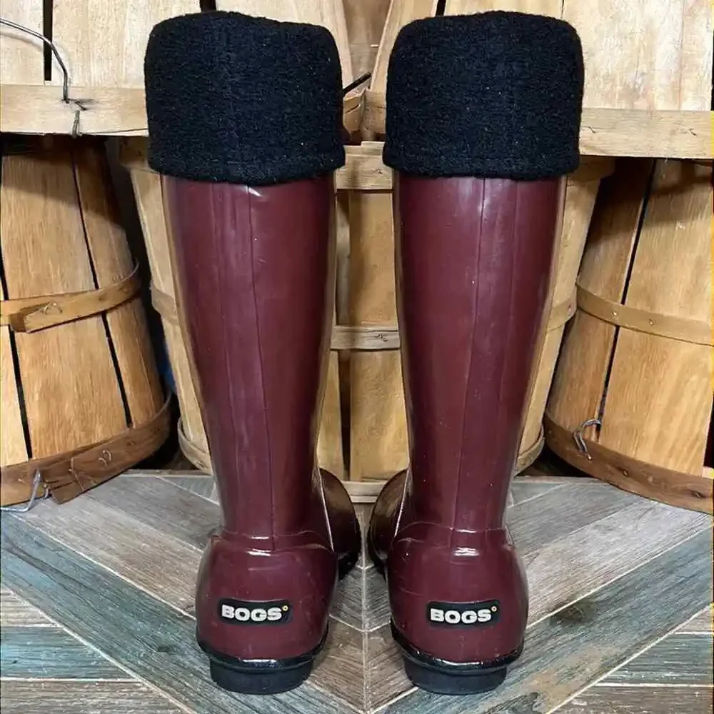 Bogs Alex Solids Burgundy Waterproof Lined Insulated Rain Boots Womens Size 8